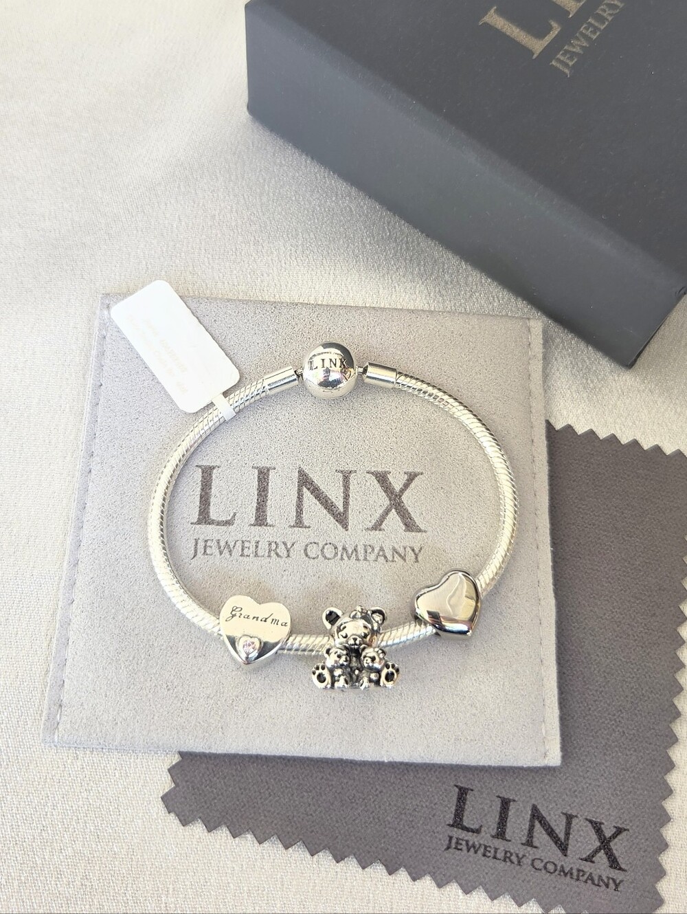 Linx Snake Chain Bracelet with Grandma Themed Charms 925 sterling silver